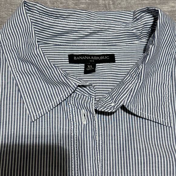 Banana Republic Classic Striped Cotton Button Up Shirt Womens XL Blue Career - Picture 3 of 5